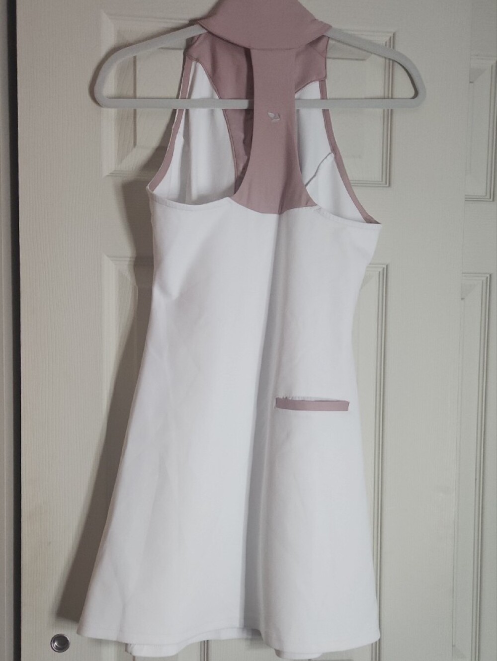 Sleeveless White A-Line Dress with Blush Trim - Picture 2 of 3